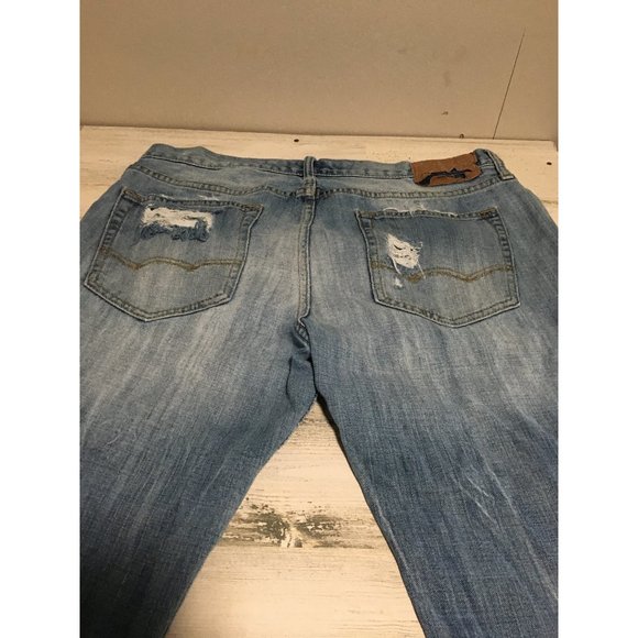 American Eagle Slim Straight leg distressed zip & button front jean size 34x32 - Picture 3 of 9